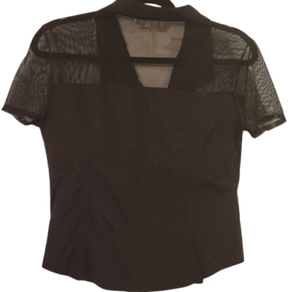 Black Mesh Insert Short Sleeve Womans Button Up Stretch Shirt Size Small - Picture 6 of 6